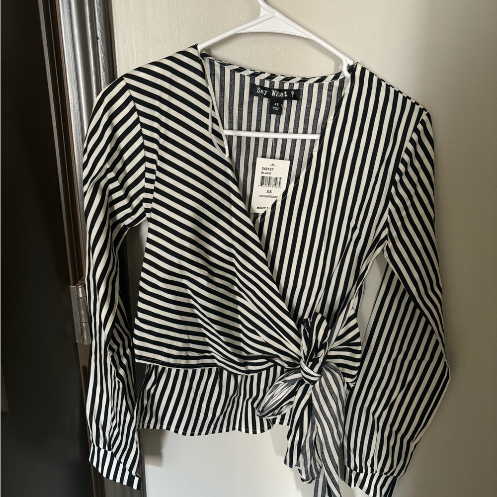Say What? Black and White Striped Women's Top